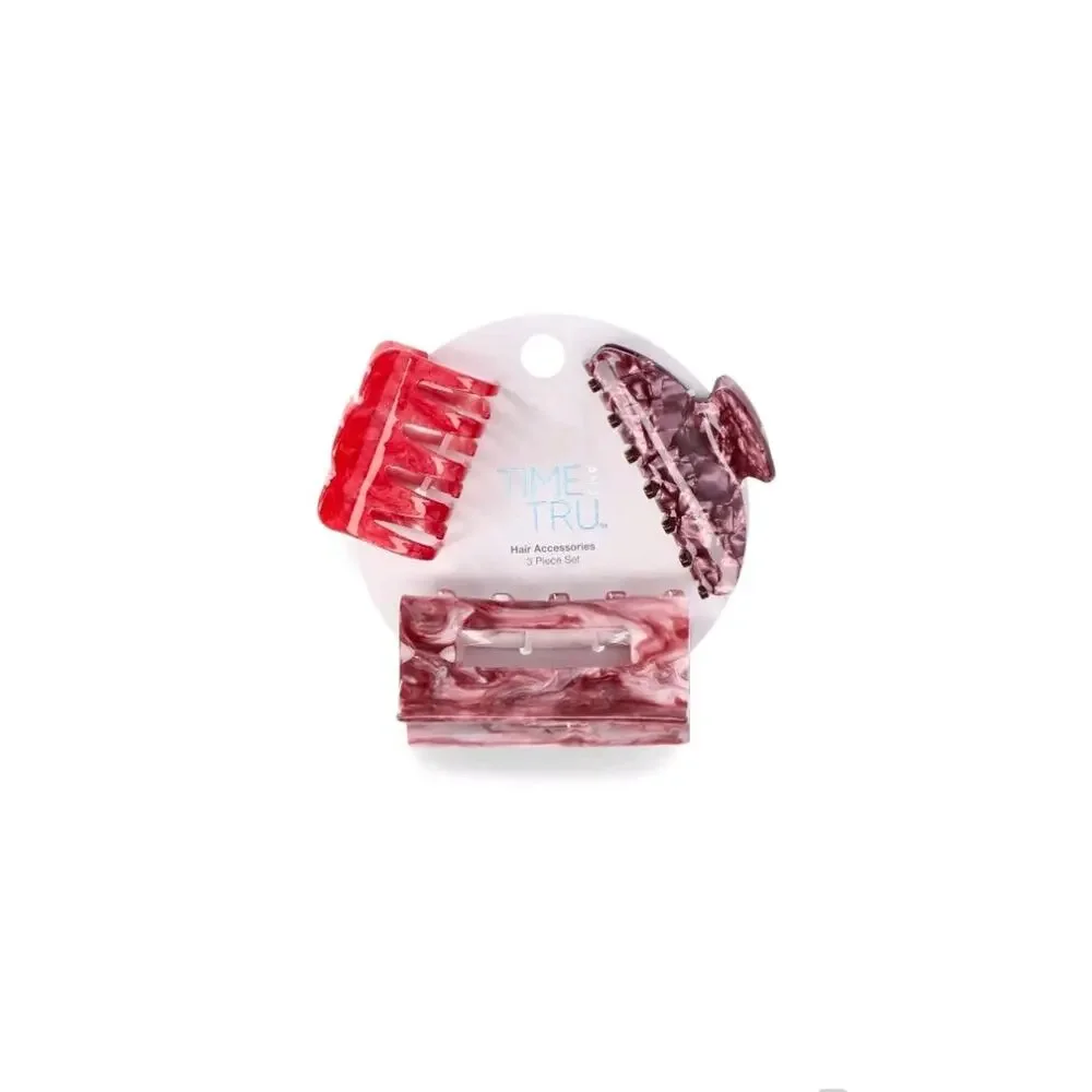 Time and Tru Women's Hair Claw Clips, 3-Pack, Red 6 Pc